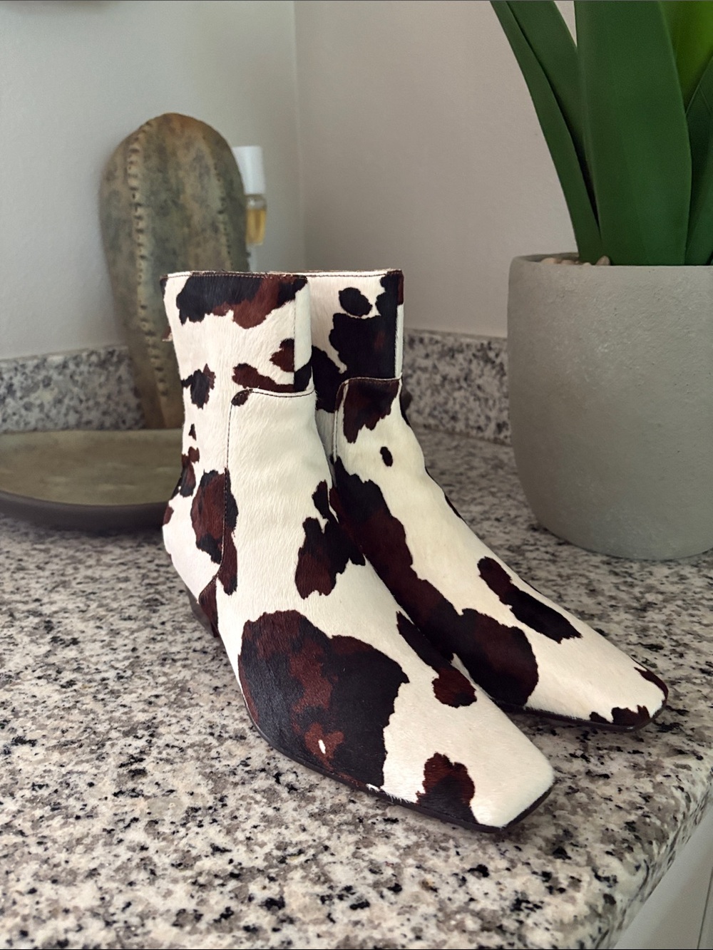 Madewell Cowhide-Print Ankle Boots in White & Brown